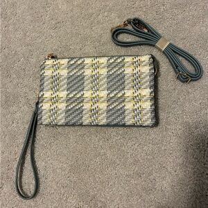 Elegant Plaid Wristlet Clutch - Gray and Yellow